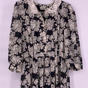 Vintage Black White Rose Handmade Midi Dress